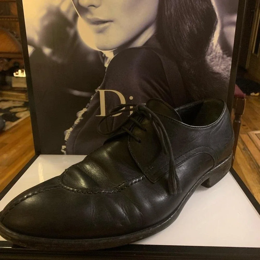 Giorgio Armani black leather Mens tie up shoes